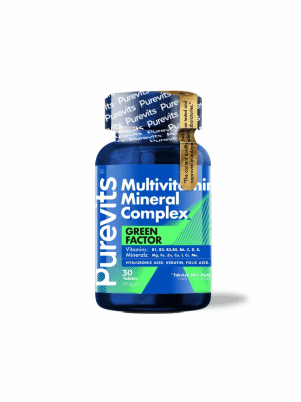 Purevits Green Factor Multivitamin Mineral Complex Keratin Hyaluronik Asit Folik Asit 30'lu x 6 Adet