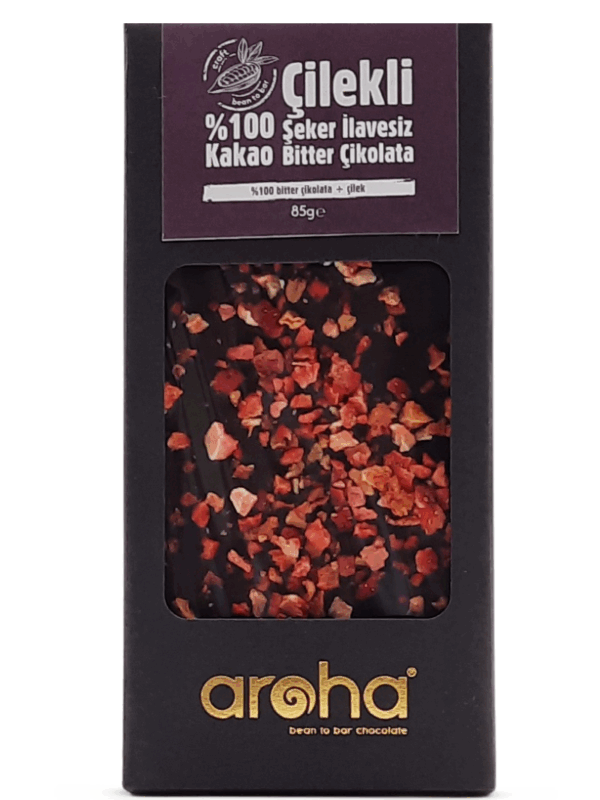 Aroha %100 Kakao Çilekli Şeker İlavesiz Bitter Çikolata 80 g